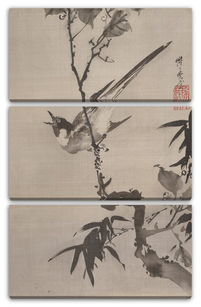Leinwandbild Kawanabe Kyōsai (Japanisch, 1831-1889) - Singender Vogel auf einer Niederlassung