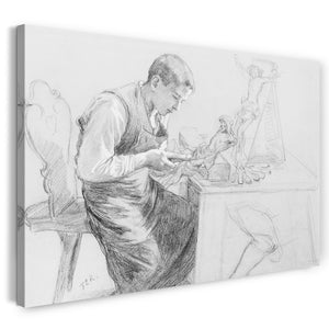 Leinwandbild Toby E. Rosenthal - Studie eines Jungen, der ein Kruzifix schnitzt