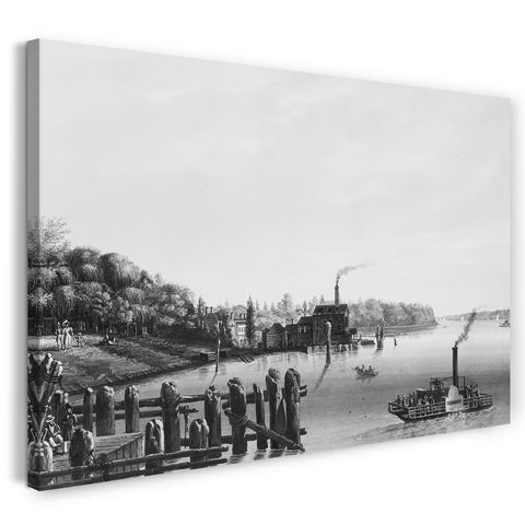 Leinwandbild Nicolino Calyo - Ansicht von Hoboken, von der Fähre aus gemalt