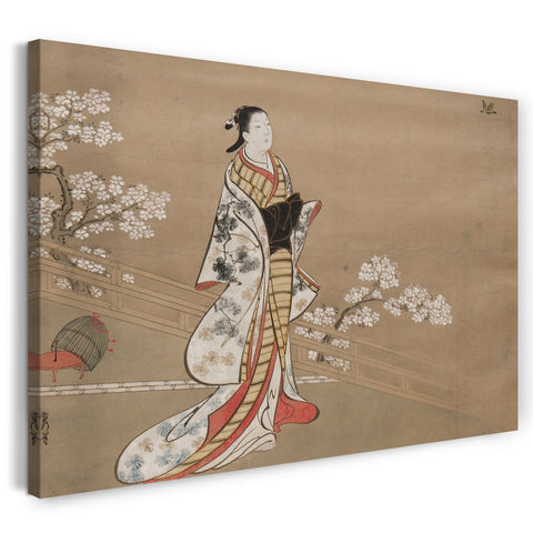 Leinwandbild Kawamata Tsuneyuki - Parodie von Murasaki, aus "Lavender" (Wakamurasaki), Kapitel 5 der Geschichte von Genji