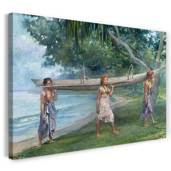 Leinwandbild John La Farge - Mädchen, die ein Kanu tragen, Vaiala in Samoa