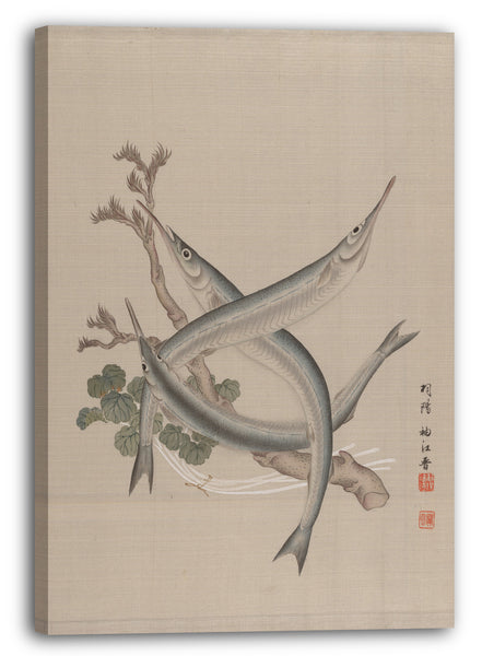 Leinwandbild Seki Shūkō - Drei Fische und eine Niederlassung