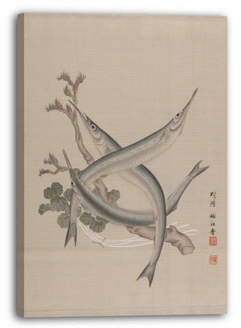 Leinwandbild Seki Shūkō - Drei Fische und eine Niederlassung