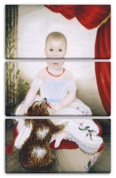 Leinwandbild Frau Moses B. Russell zugeschrieben - Baby mit Rassel und Hund