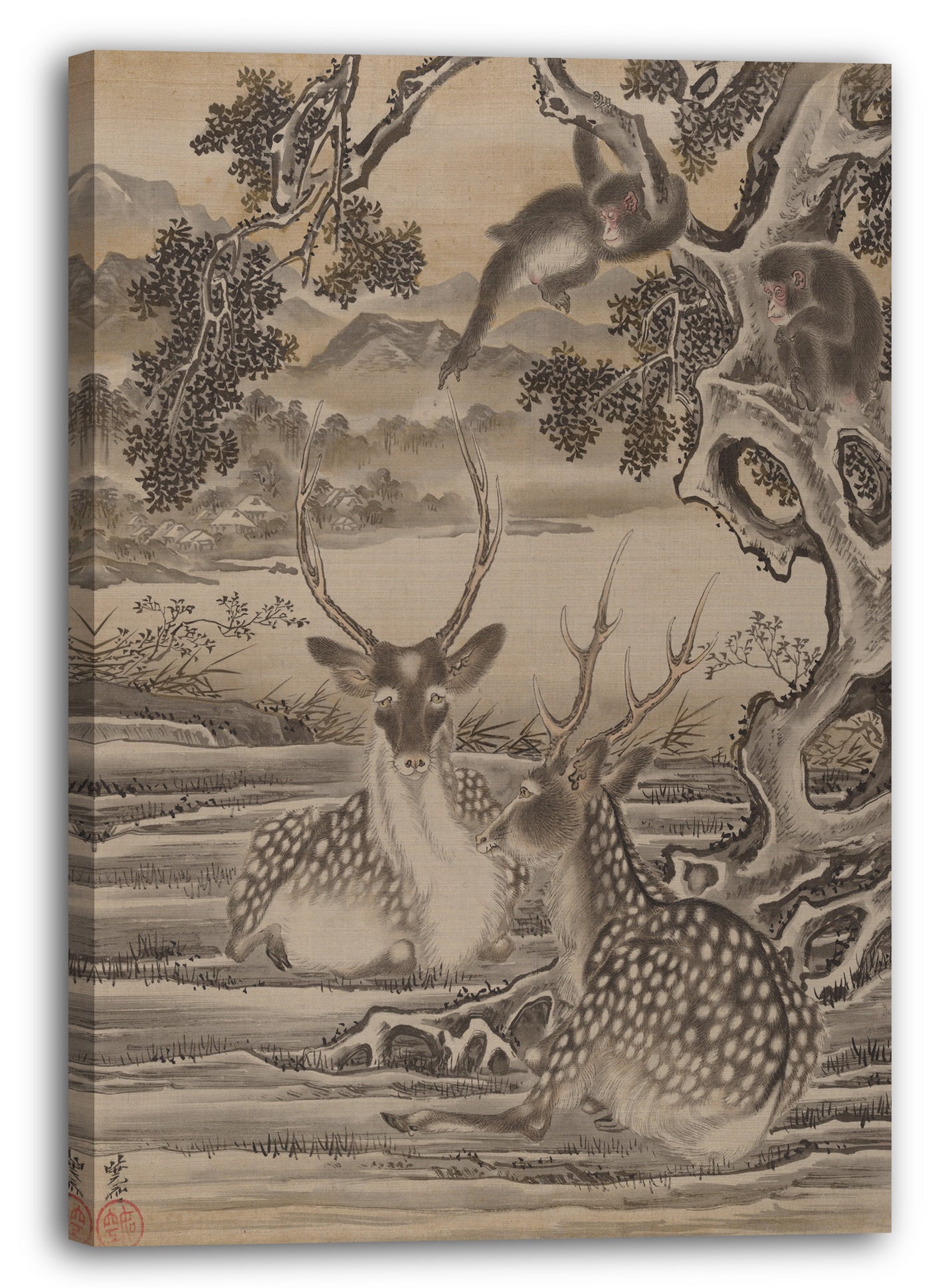 Leinwandbild Kawanabe Kyōsai (Japanisch, 1831-1889) - Hirsche und Affen