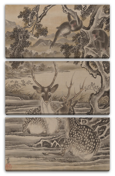 Leinwandbild Kawanabe Kyōsai (Japanisch, 1831-1889) - Hirsche und Affen