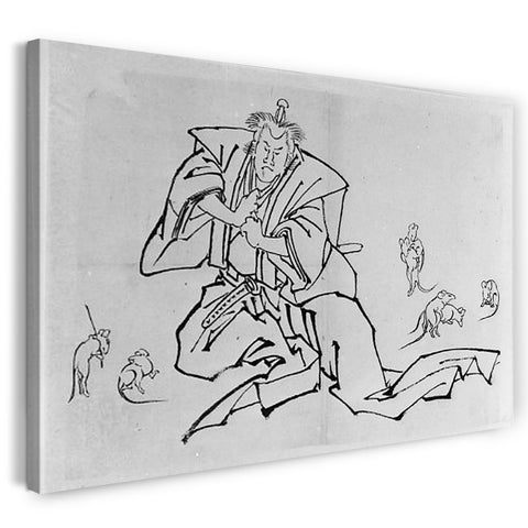 Leinwandbild Hokusai Schule - Mann und Mäuse