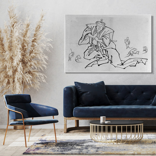 Leinwandbild Hokusai Schule - Mann und Mäuse