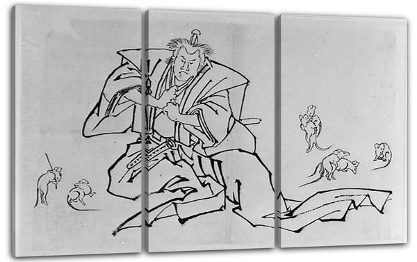 Leinwandbild Hokusai Schule - Mann und Mäuse