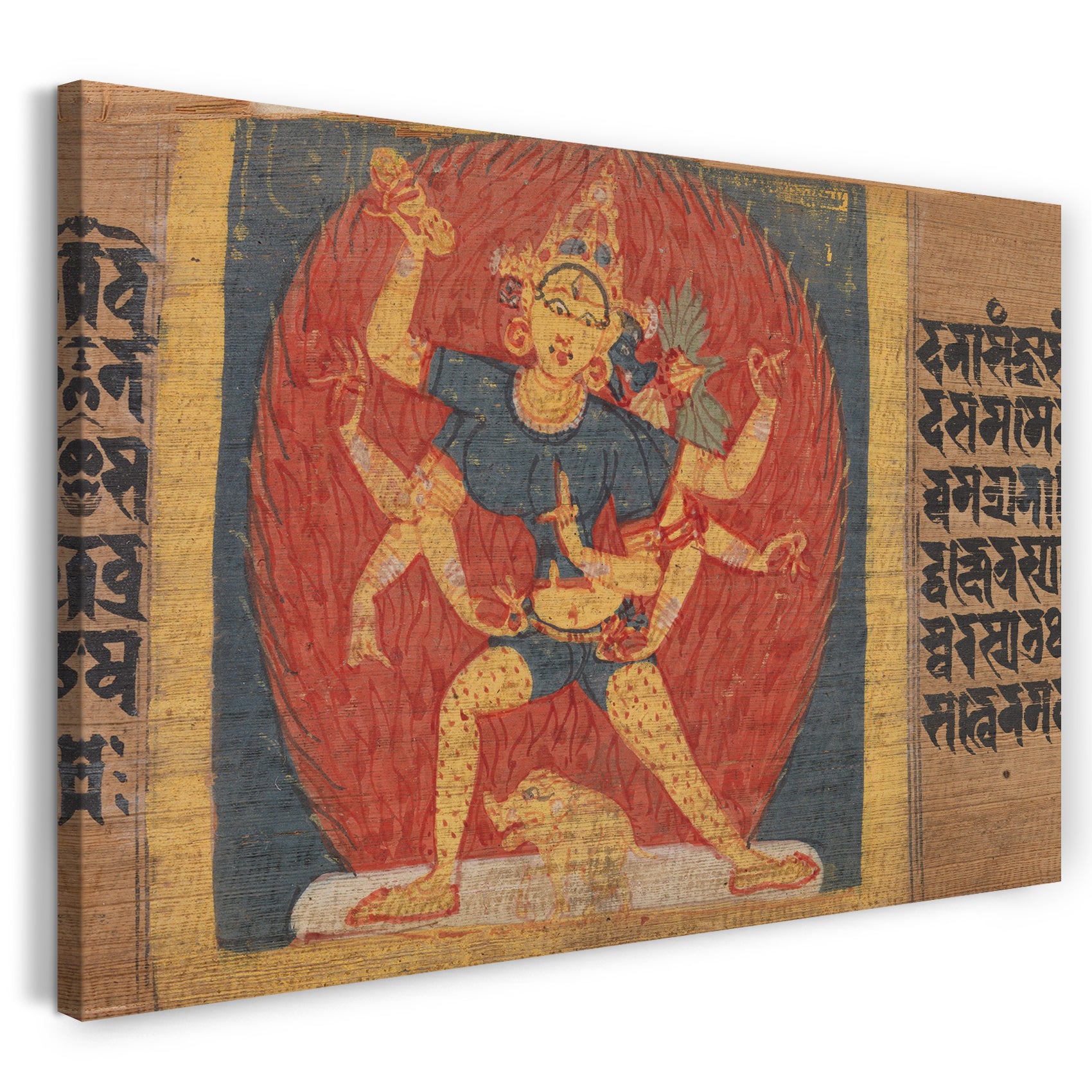 Leinwandbild Pala-Zeit - Zornige achtarmige und dreigesichtige Göttin Tara Marichi, Blatt aus einem Pancavimsatishasrika Prajnaparamita- Manuskript