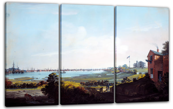 Leinwandbild Nicolino Calyo - Blick auf die Stadt New York und das Marinehospital aus Wallabout