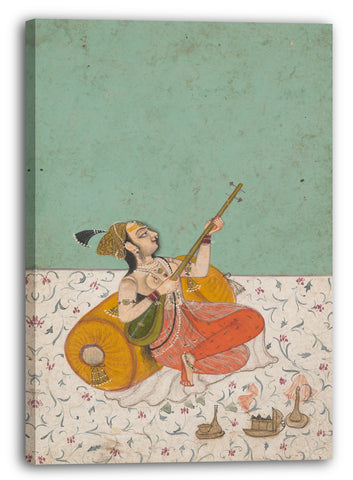 Leinwandbild ca. 1800 - Musizierende Frau, die eine Sitar spielt