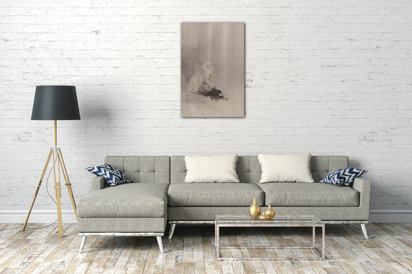 Leinwandbild Watanabe Seite - Reiher am Wasserrand