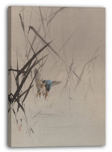 Leinwandbild Watanabe Seite - Vogel, der Fische unter Schilfen fängt