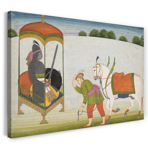 Leinwandbild ca. 1760-70 - Kalki Avatar, die zukünftige Inkarnation Vishnus: Seite aus einem vertstreuten Manuskript