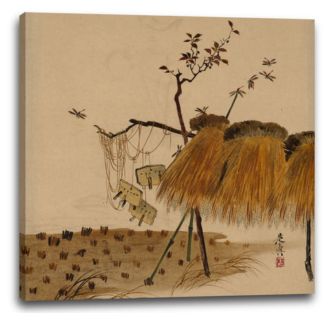 Leinwandbild Shibata Zeshin - Lackbilder verschiedener Themen: Stapel Reis und Libellen
