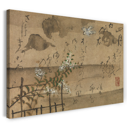 Leinwandbild Ogata Kenzan - "Vierter Monat" aus Fujiwara no Teikas "Vögel und Blumen der Zwölf Monate"