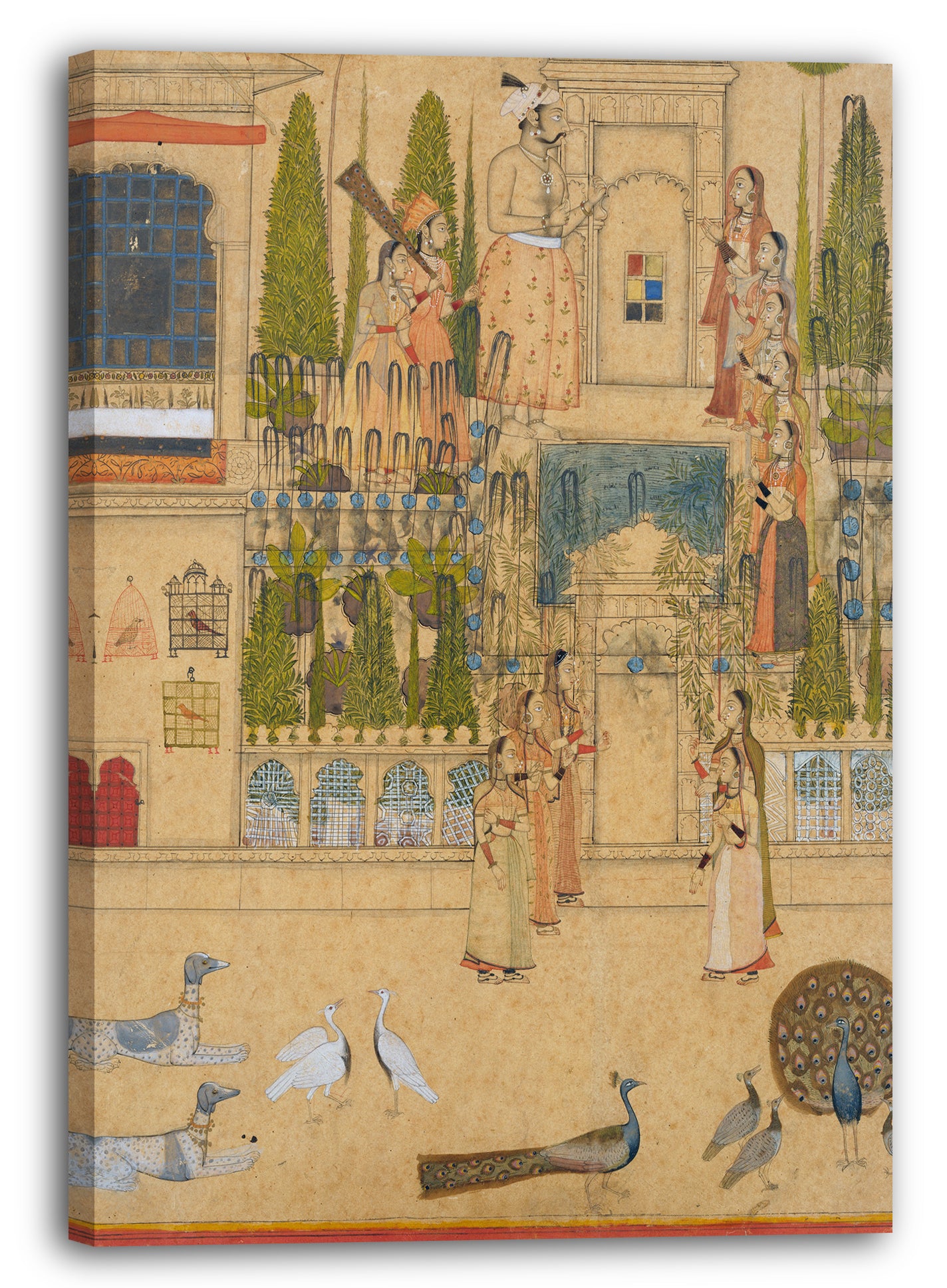 Leinwandbild Stipple Master zugeschrieben - Maharana Amar Singh II mit den Damen des Zenana vor der Bilderhalle in Rajnagar