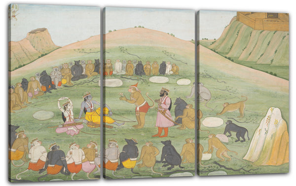 Leinwandbild Werkstatt aktiv in der Generation nach Nainsukh - Hanuman belebt Rama und Lakshmana mit Heilkräutern