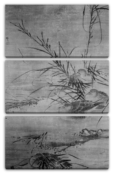 Leinwandbild Nach Lin Liang - Enten und Schilf
