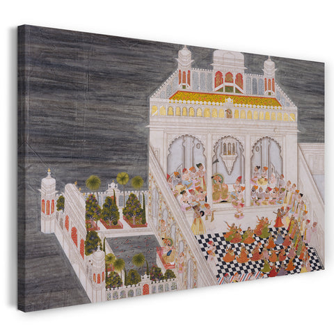 Leinwandbild Bhima, Inder - Maharana Ari Singh mit seinen Höflingen, die im Jagniwas Water Palace unterhalten werden