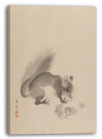 Leinwandbild Kawabata Gyokushō - Eichhörnchen, das Kastanien isst