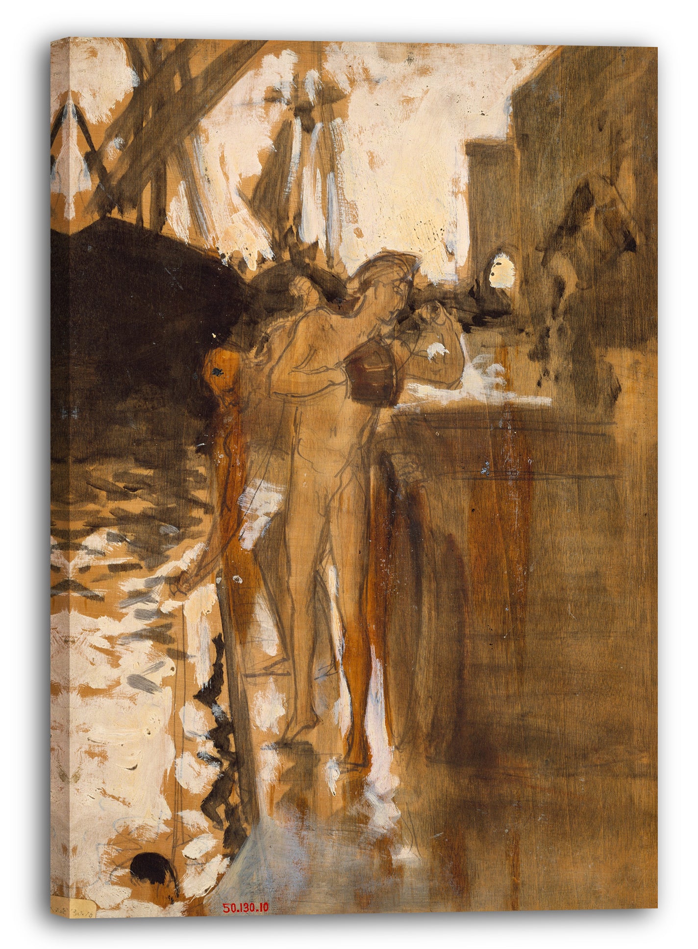 Leinwandbild John Singer Sargent - Der Balkon, Spanien [und] Zwei nackte Badegäste stehen auf einem Kai