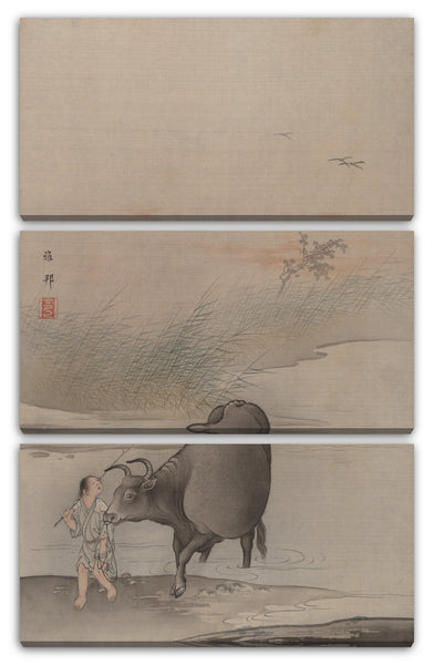 Leinwandbild Hashimoto Gahō - Junge mit Kuh am Rand des Flusses
