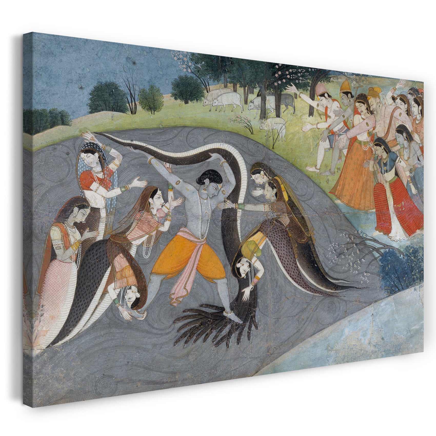 Leinwandbild Erste Generation nach Manaku und Nainsukh - Krishna unterwirft Kaliya, den Schlangendämon