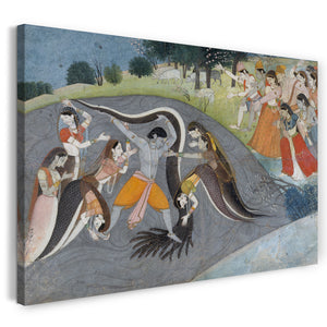 Leinwandbild Erste Generation nach Manaku und Nainsukh - Krishna unterwirft Kaliya, den Schlangendämon
