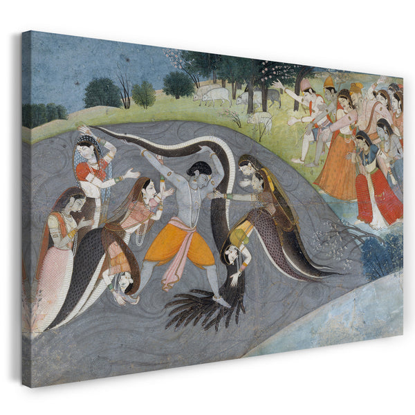 Leinwandbild Erste Generation nach Manaku und Nainsukh - Krishna unterwirft Kaliya, den Schlangendämon