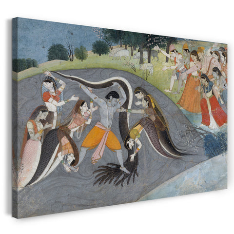 Leinwandbild Erste Generation nach Manaku und Nainsukh - Krishna unterwirft Kaliya, den Schlangendämon