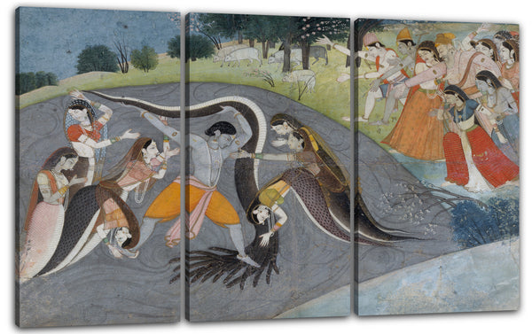 Leinwandbild Erste Generation nach Manaku und Nainsukh - Krishna unterwirft Kaliya, den Schlangendämon