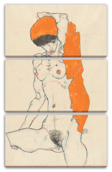 Leinwandbild Egon Schiele - Stehender Akt mit orangenen Drapierungen