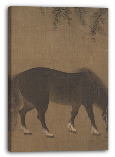 Leinwandbild Nicht identifizierter Künstler Chinese, frühes 15. Jahrhundert - Pferd und Weidenbaum