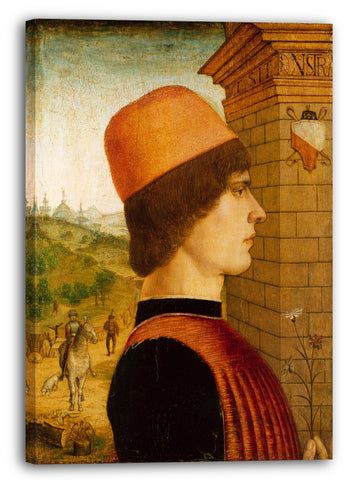 Leinwandbild Dem Maestro delle Storie del Pane zugeschrieben - Porträt eines Mannes, möglicherweise Matteo di Sebastiano di Bernardino Gozzadini