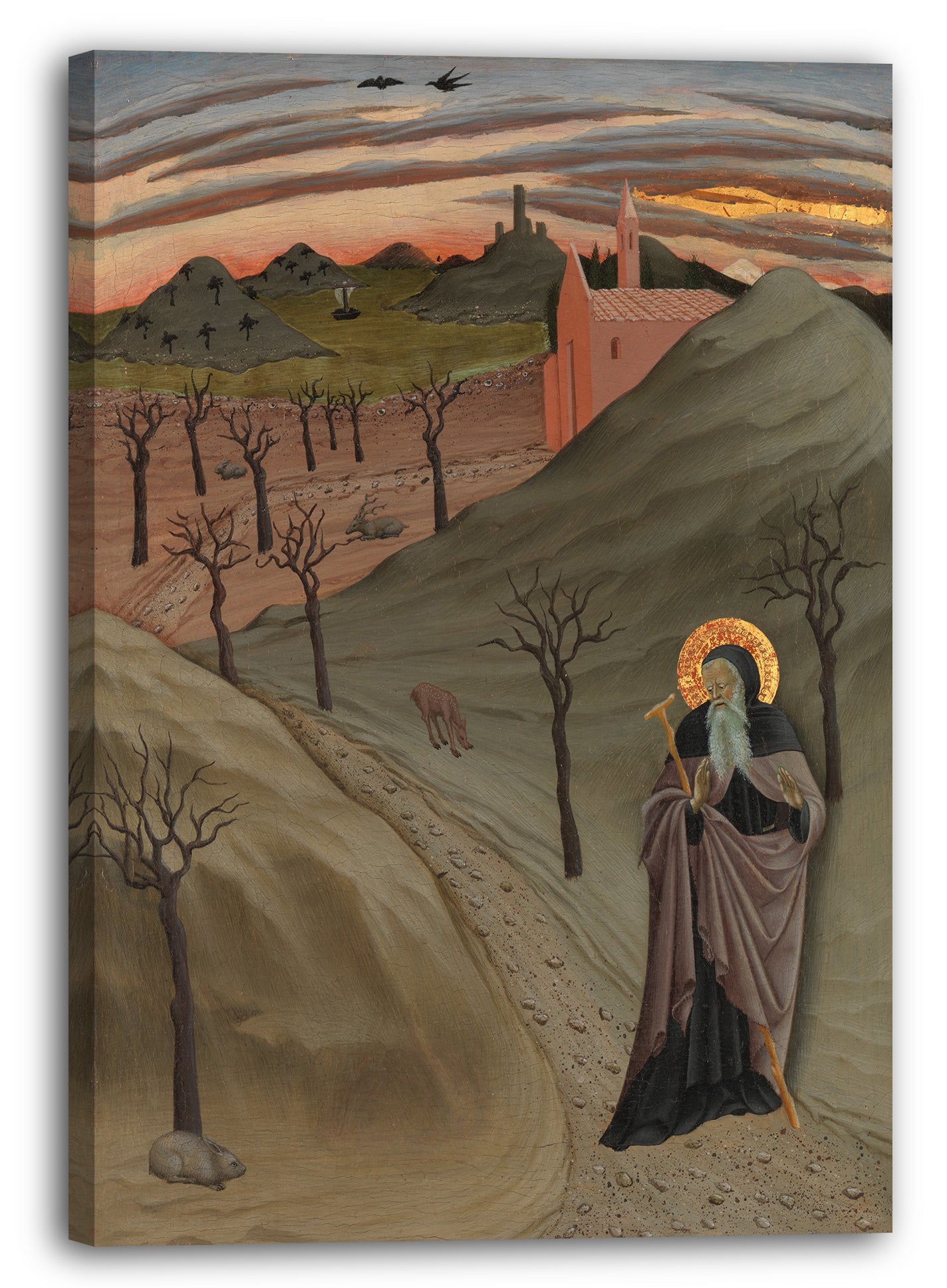 Leinwandbild Meister der Osservanza - Heiliger Antonius der Abt in der Wildnis