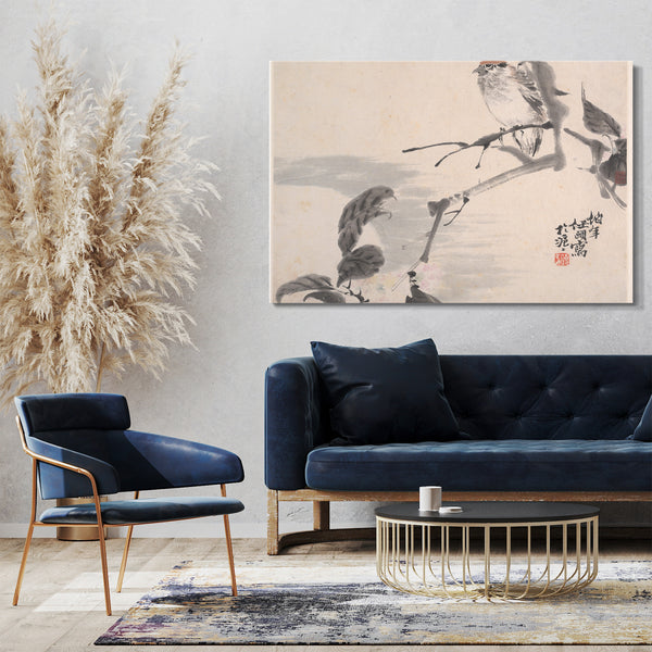 Leinwandbild Ren Yi - Tiere, Blumen und Vögel