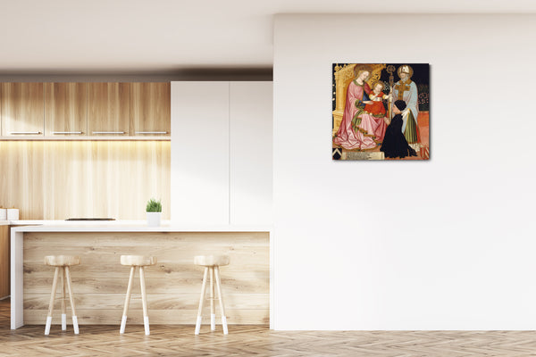 Leinwandbild Meister G.Z. - Madonna und Kind mit dem Stifter, Pietro de 'Lardi, Präsentiert von Sankt Nikolaus