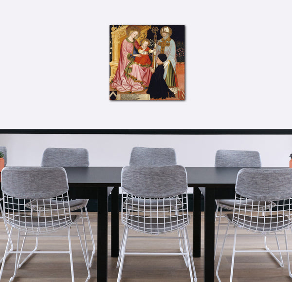 Leinwandbild Meister G.Z. - Madonna und Kind mit dem Stifter, Pietro de 'Lardi, Präsentiert von Sankt Nikolaus