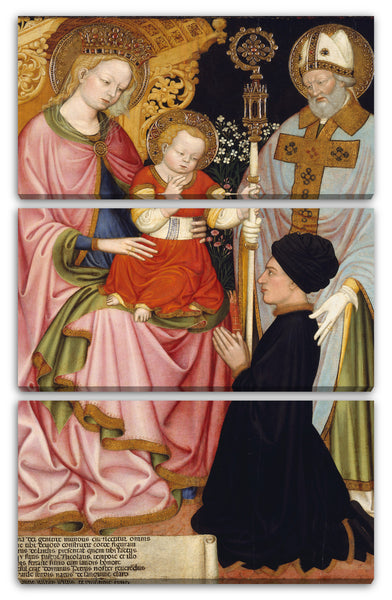 Leinwandbild Meister G.Z. - Madonna und Kind mit dem Stifter, Pietro de 'Lardi, Präsentiert von Sankt Nikolaus