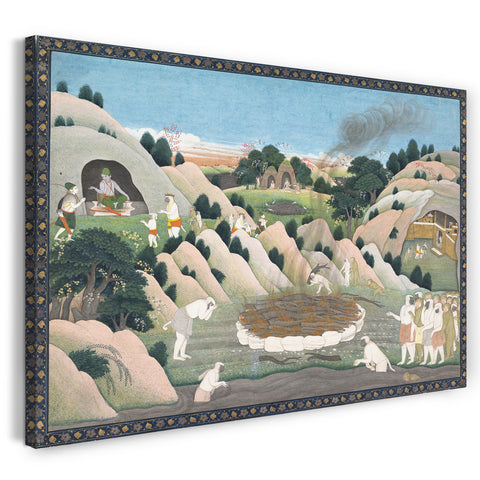 Leinwandbild ca. 1780 - Die Scheiterhaufen-Beerdigung des Affenkönigs Vali
