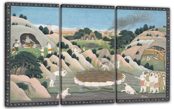Leinwandbild ca. 1780 - Die Scheiterhaufen-Beerdigung des Affenkönigs Vali