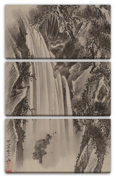 Leinwandbild Kawanabe Kyōsai (Japanisch, 1831-1889) - Wasserfall, Adler und Affe