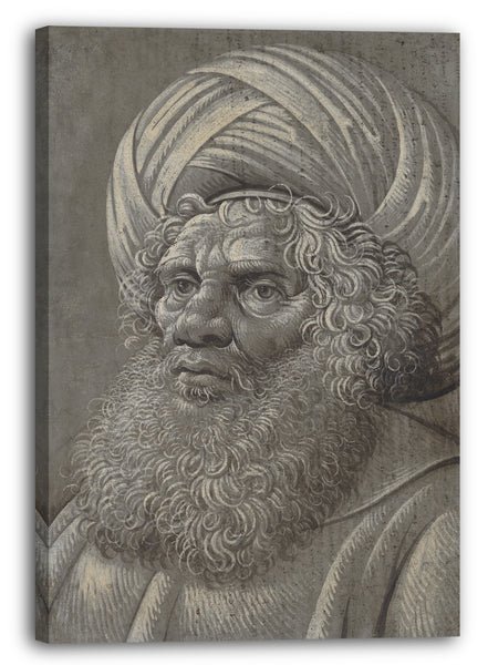 Leinwandbild Meister des Todes Absaloms - Kopf eines bärtigen Mannes, der einen Turban trägt (recto); Lateinische Schrift (Rückseite)