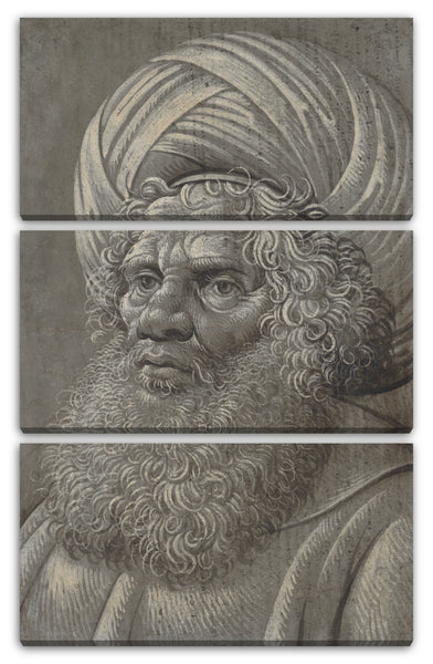 Leinwandbild Meister des Todes Absaloms - Kopf eines bärtigen Mannes, der einen Turban trägt (recto); Lateinische Schrift (Rückseite)