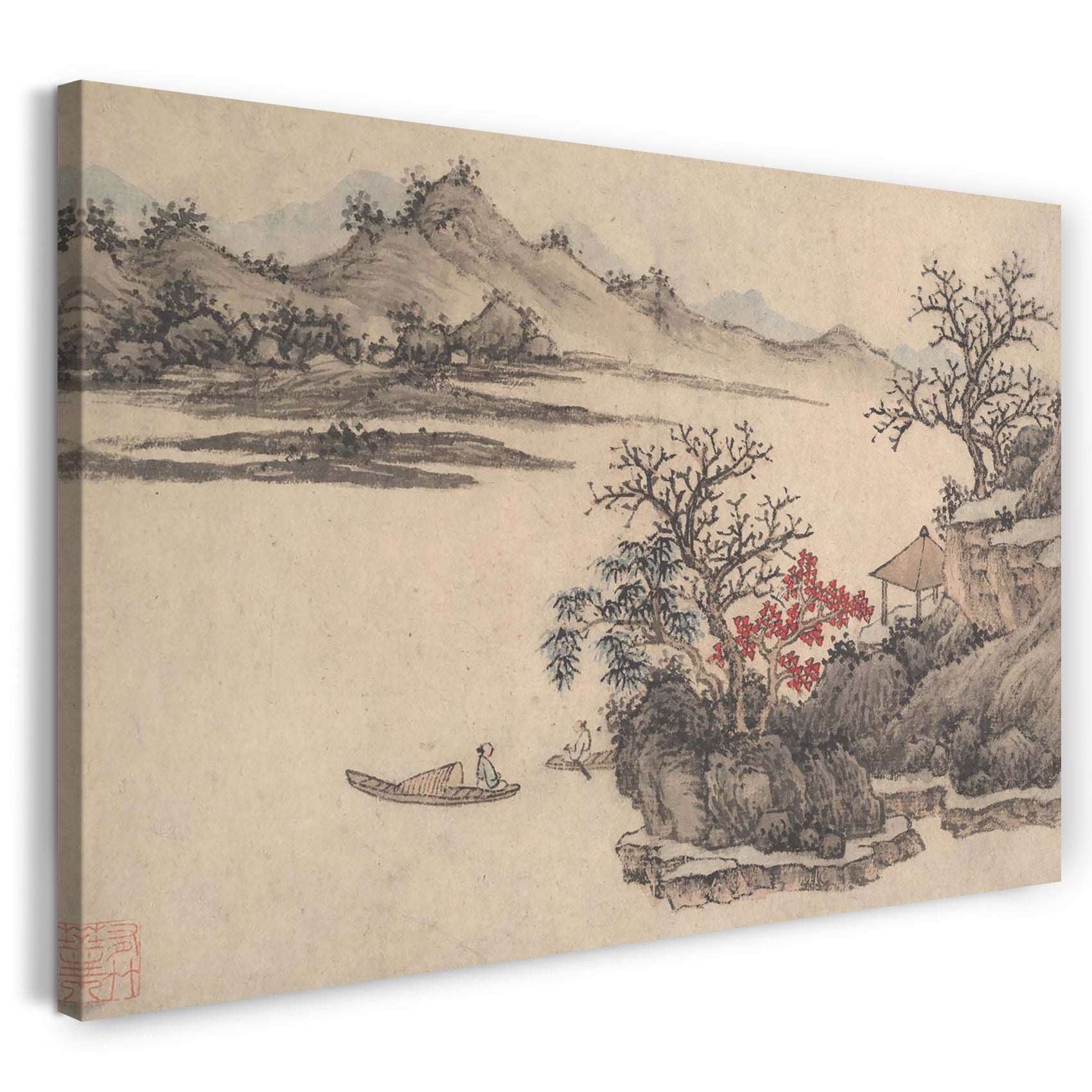 Leinwandbild Shen Zhou zugeschrieben - Landschaft mit Herbstlaub