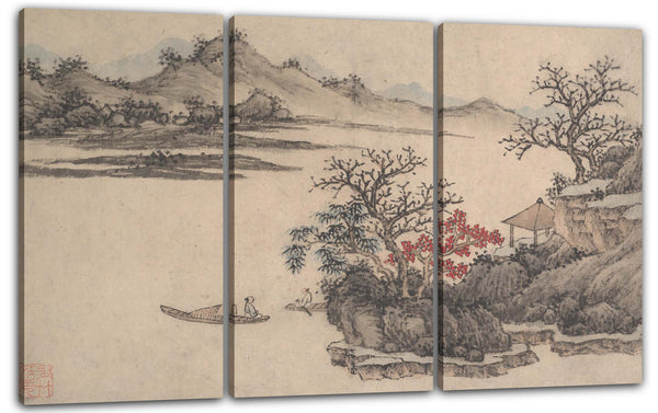 Leinwandbild Shen Zhou zugeschrieben - Landschaft mit Herbstlaub