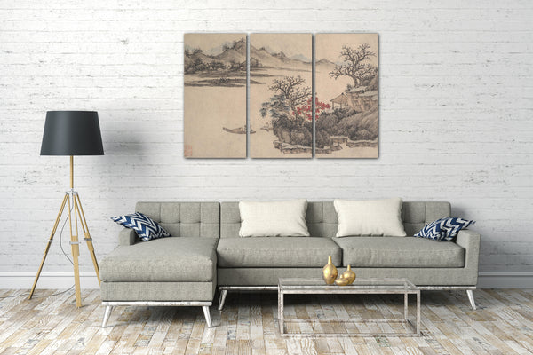 Leinwandbild Shen Zhou zugeschrieben - Landschaft mit Herbstlaub