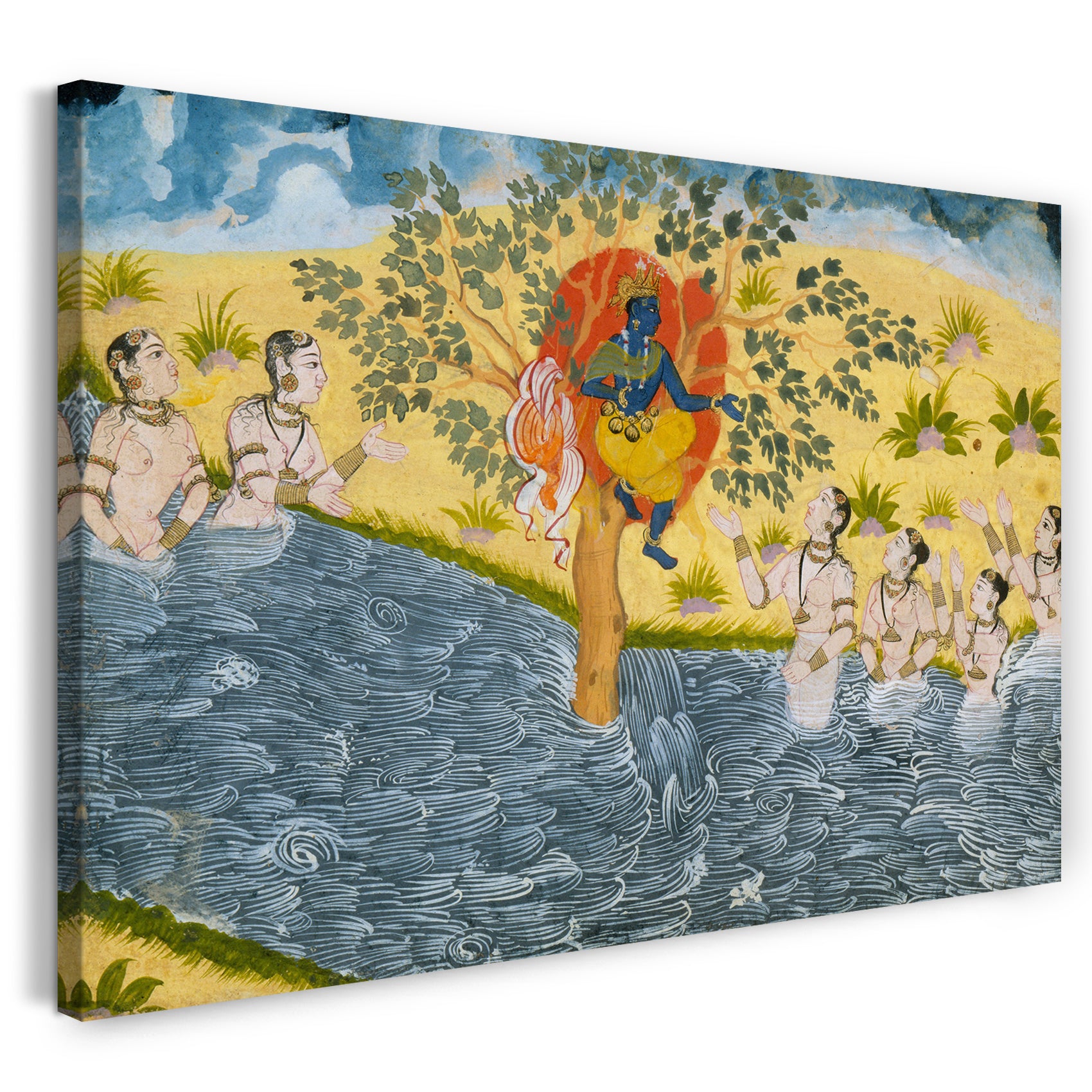 Leinwandbild ca. 1610 - Die Gopis bitten mit Krishna, ihre Kleidung zurückzubringen, Seite von einer Reihe der Bhagavata Purana (alte Geschichten von Lord Vishnu)